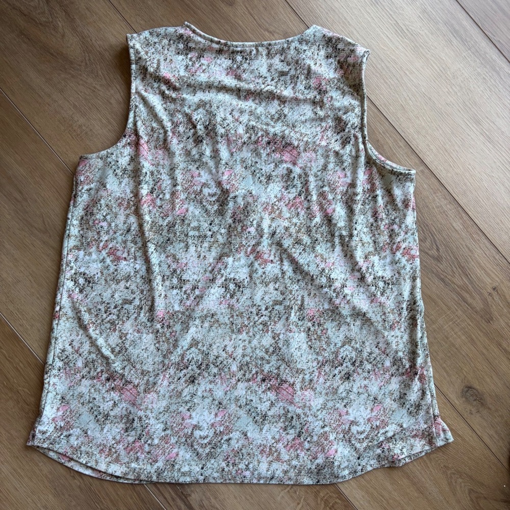Anne Klein Womens Pink Tan Abstract Floral V-Neck Sleeveless Knit Top Tank Small - Picture 6 of 6